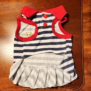 Striped Dog Dress with Red Accents